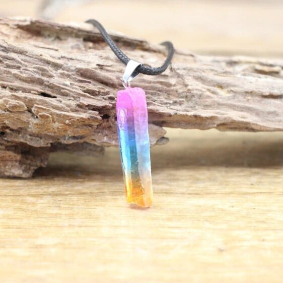 Natural Tri-Color Quartz Irregular Crystal Strip Point Pendant Necklace - Pendants - Chakra Galaxy