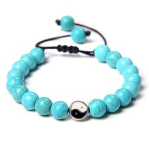 Natural Turquoise Stone 8mm Beads Yin Yang Symbol Braided Bracelet - Charm Bracelets - Chakra Galaxy