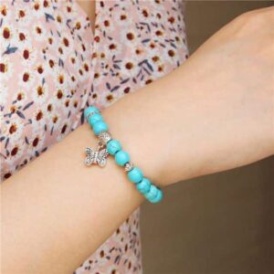 Natural Turquoise Stone Beads Butterfly Pendant Charm Bracelet - Charm Bracelets - Chakra Galaxy