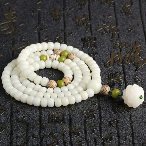 Natural White Bodhi Root 108 Beads Lotus Mala Chakra Bracelet - Charm Bracelets - Chakra Galaxy