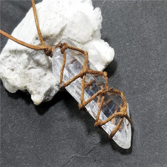 Natural White Quartz Crystal Column Pendant Healing Amulet - Pendants - Chakra Galaxy