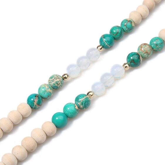 Natural Wood And Opal Beaded 108 Japamala Necklace Tassel Pendant - Pendants - Chakra Galaxy