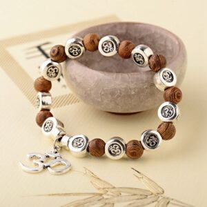Natural Wood OM Pendant Buddha Beads Meditation Bracelet - Charm Bracelets - Chakra Galaxy