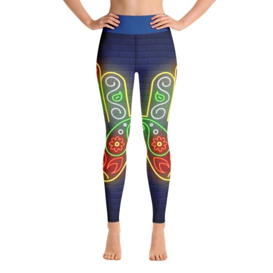 Neon Color Hamsa Hand High Waist Leggings Blue Yoga Pants - Yoga Leggings - Chakra Galaxy