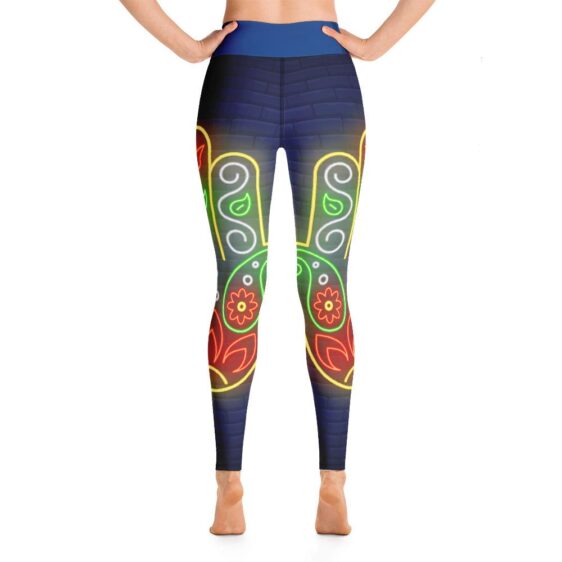 Neon Color Hamsa Hand High Waist Leggings Blue Yoga Pants - Yoga Leggings - Chakra Galaxy
