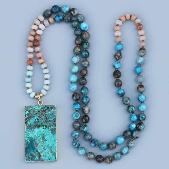 Ocean Stone 108 Mala Beads Necklace Blue Magic Stone & Abacus Beads - Chakra Necklace - Chakra Galaxy