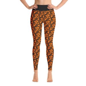 Om Symbol Pattern High Waist Orange Yoga Pants Leggings - Yoga Leggings - Chakra Galaxy