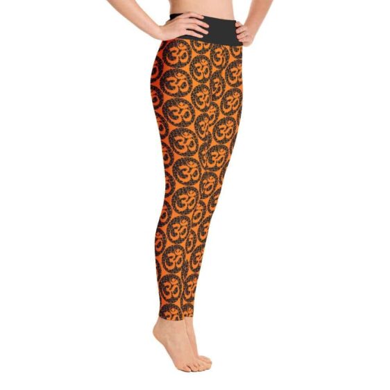 Om Symbol Pattern High Waist Orange Yoga Pants Leggings - Yoga Leggings - Chakra Galaxy
