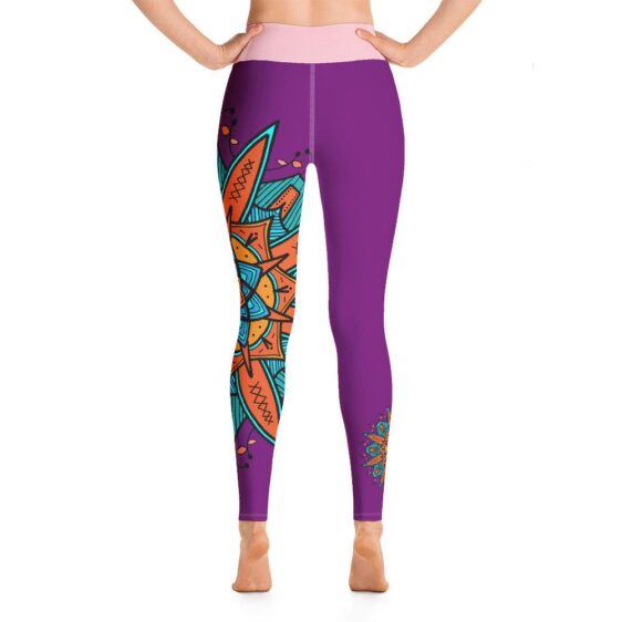 Orange And Teal Mandala High Waist Purple Yoga Pants Leggings - Yoga Leggings - Chakra Galaxy