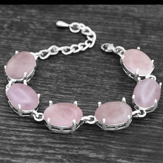 Oval-Shaped Natural Rose Quartz Stone Woman Bracelet - Charm Bracelets - Chakra Galaxy