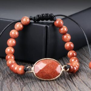Oval-Shaped Red Goldstone 8mm Beads Braided Tibetan Bracelet - Charm Bracelets - Chakra Galaxy