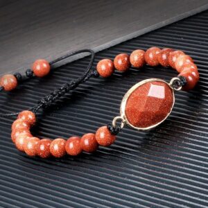 Oval-Shaped Red Goldstone 8mm Beads Braided Tibetan Bracelet - Charm Bracelets - Chakra Galaxy