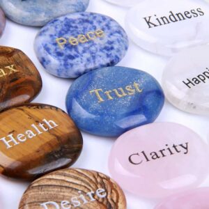 Palm Stones 25 PCS Set Caved Inspire Words Chakra Reiki Healing Quartz - Chakra Stones - Chakra Galaxy