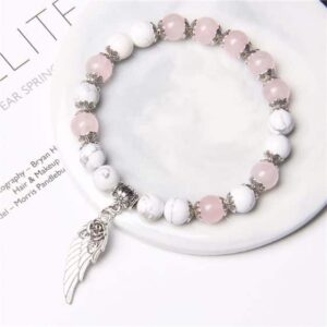 Pink Rose Quartz Crystal Beads Angel Wings Symbol Charm Bracelet - Charm Bracelets - Chakra Galaxy