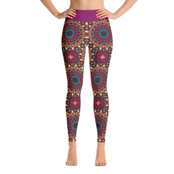 Pink Sunflower Mandala Pattern Bohemian High Waist Yoga Leggings - Yoga Leggings - Chakra Galaxy