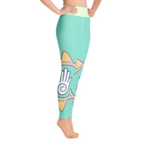Playful Hamsa Hand High Waist Leggings Light Green Yoga Pants - Yoga Leggings - Chakra Galaxy