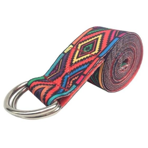 Rainbow Aztec Printed Yoga Workout Strap Polyester Interlaced Yarn - Yoga Props - Chakra Galaxy