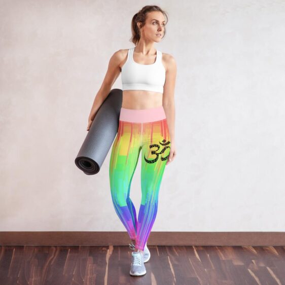 Rainbow Drip Design Om Symbol High Waist Yoga Pants Leggings - Yoga Leggings - Chakra Galaxy