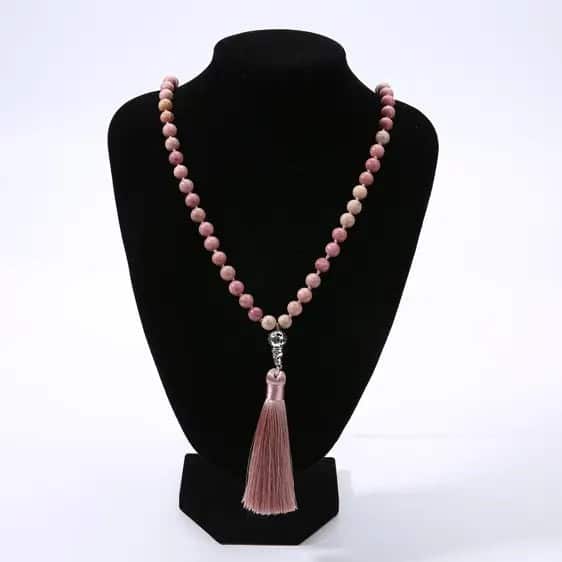 Rhodochrosite Knotted Beads Tree of Life Pendant Japamala Necklace - Pendants - Chakra Galaxy