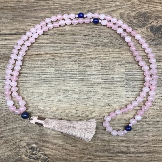 Rose Quartz With Lapis Lazuli Japamala Meditation Beads Necklace - Pendants - Chakra Galaxy