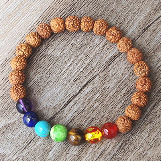 Rudraksha Bodhi & 7-Chakra Beads Tibetan Prayer Bracelet - Charm Bracelets - Chakra Galaxy