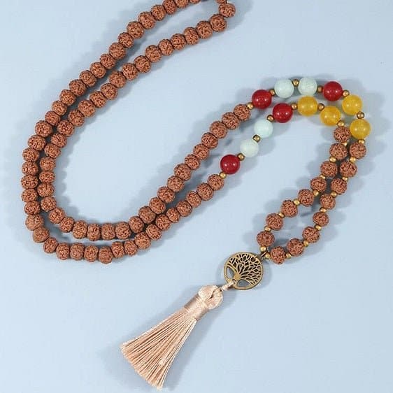 Rudraksha Bodhi Seed Beads Tree of Life Charm Long Tassel Japamala - Pendants - Chakra Galaxy
