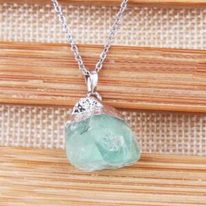 Silver Plated Wrapped Green Fluorite Stone Quartz Chakra Necklace - Chakra Necklace - Chakra Galaxy