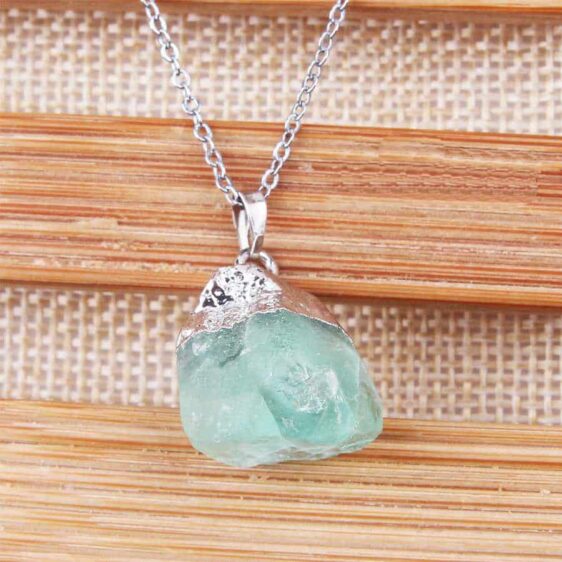 Silver Plated Wrapped Green Fluorite Stone Quartz Chakra Necklace - Chakra Necklace - Chakra Galaxy