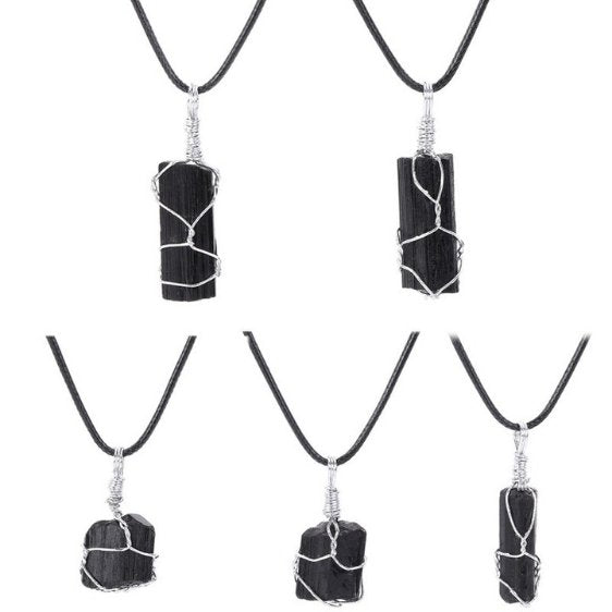 Silver Thread Black Tourmaline Schorl Pendant Chakra Necklace - Chakra Necklace - Chakra Galaxy