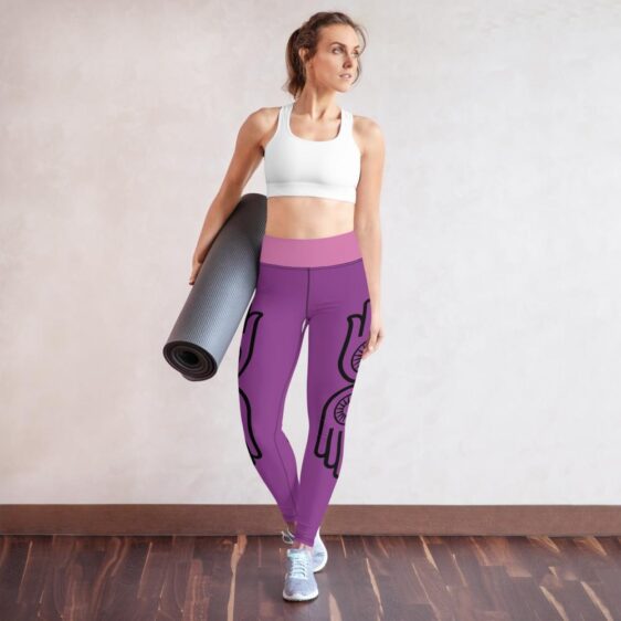 Simple Hamsa Hand Outline High Waist Leggings Purple Yoga Pants - Yoga Leggings - Chakra Galaxy