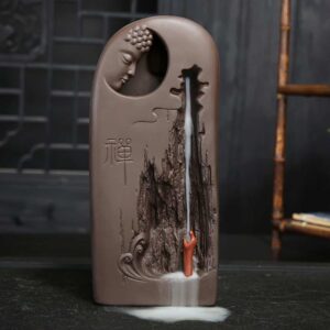 Smoke Waterfall Backflow Chinese Buddha Incense Burner Holder Ceramic - Incense & Incense Burners - Chakra Galaxy