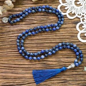 Sodalite And Lapis Lazuli 108 Japamala Prayer Beads With Long Tassel - Pendants - Chakra Galaxy