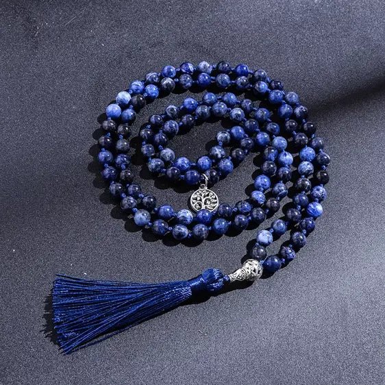 Sodalite And Lapis Lazuli 108 Japamala Prayer Beads With Long Tassel - Pendants - Chakra Galaxy