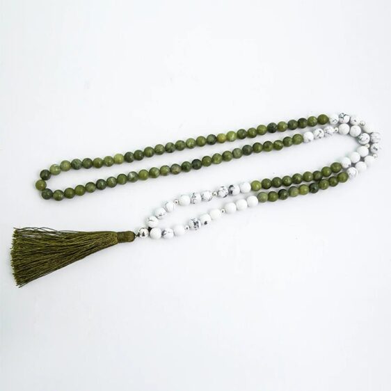 Southern Jade And Howlite Beaded Japamala Tibetan Necklace - Pendants - Chakra Galaxy