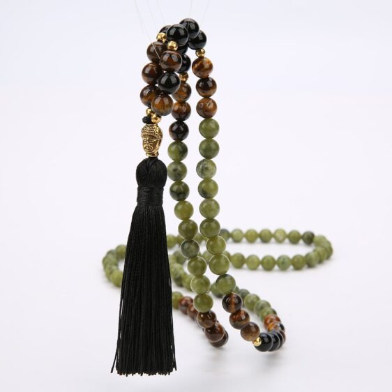 Southern Jade With Black Onyx And Tiger's Eye Japamala Prayer Beads - Pendants - Chakra Galaxy