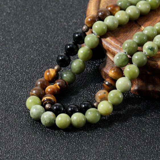 Southern Jade With Black Onyx And Tiger's Eye Japamala Prayer Beads - Pendants - Chakra Galaxy