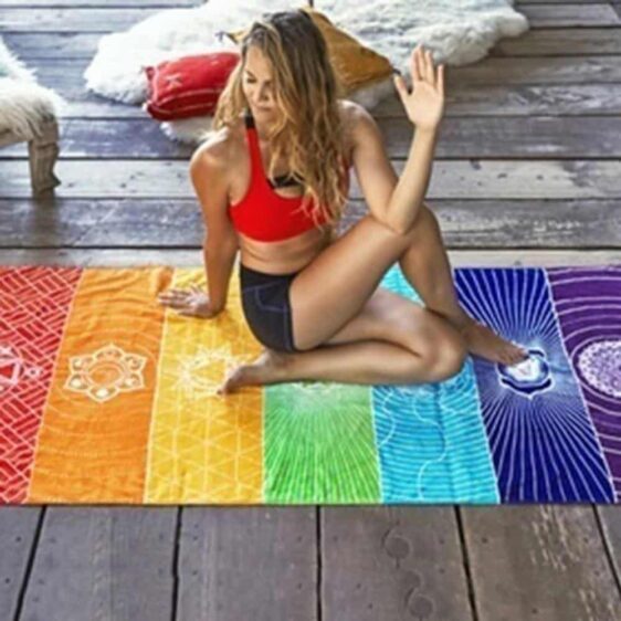 Stylish 7 Chakra Rainbow Colored Comfortable Tapestry Yoga Mat - Yoga Mats - Chakra Galaxy