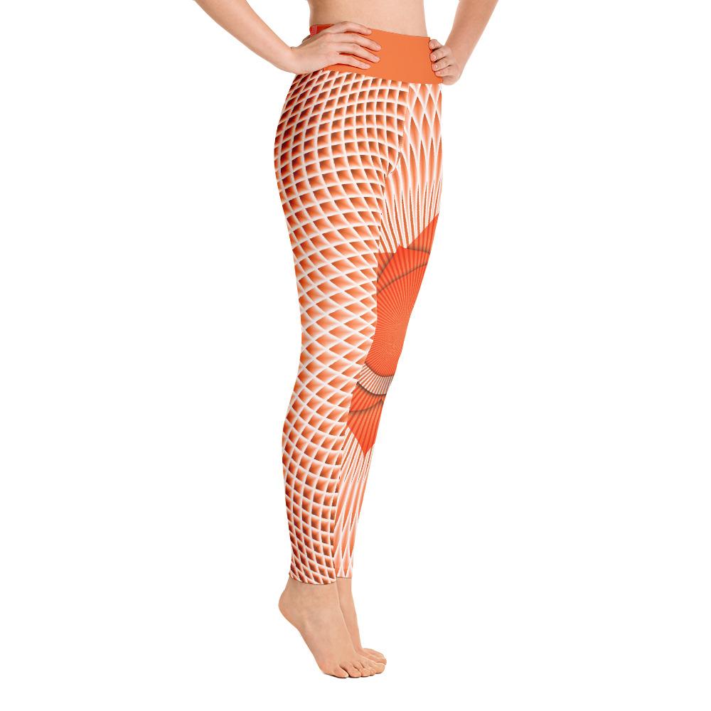 Orange Bird Folk Art Women's High Waist Yoga Pants With Side