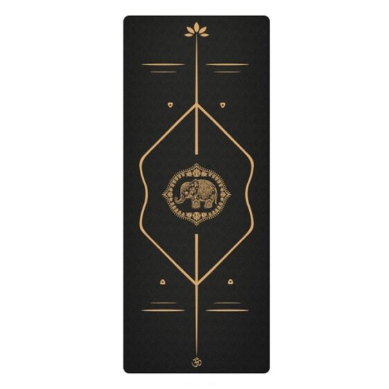 Symbolic Elephant Black TPE Suede Yoga Mat With Alignment Lines - Yoga Mats - Chakra Galaxy