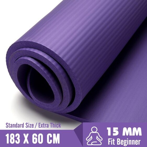Thick 15mm Purple Non-Slip Travel Yoga Mat for Exercise & Meditation NBR - Yoga Mats - Chakra Galaxy