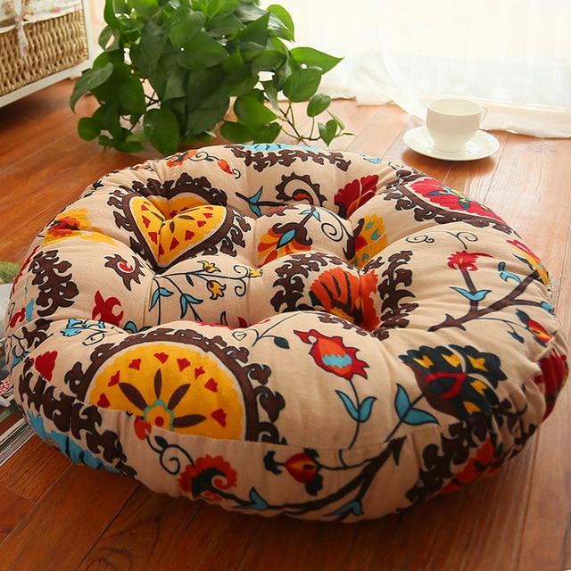 Thick Round Linen Futon Cushions Style Meditation Zafu - Chakra Galaxy
