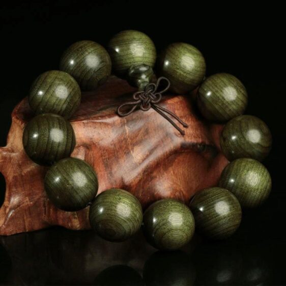 Tibetan Buddhism Green Carbide Natural Wood Big Beads Chakra Bracelet - Charm Bracelet - Chakra Galaxy