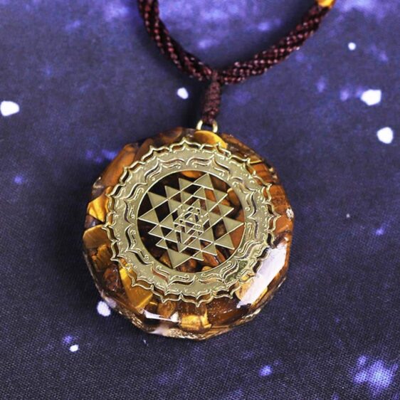 Tiger's Eye Chakra Orgonite Shri Yantra Geometry Necklace Energy Healing Pendant - Chakra Necklace - Chakra Galaxy