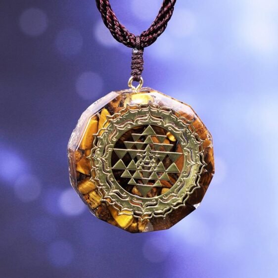 Tiger's Eye Chakra Orgonite Shri Yantra Geometry Necklace Energy Healing Pendant - Chakra Necklace - Chakra Galaxy