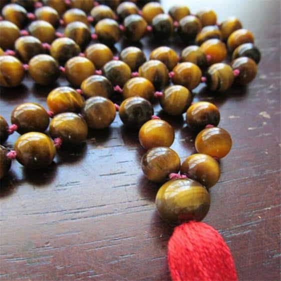 Tiger's Eye Gemstone 108 Beads Long Tassel Mala Necklace - Pendants - Chakra Galaxy