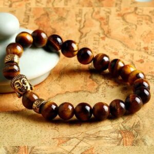 Tiger's Eye Stone Beads Buddha Head Pendant Prayer Bracelet - Charm Bracelets - Chakra Galaxy