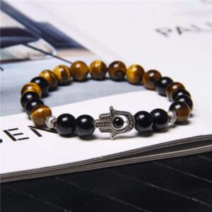 Tiger's Eye Stone Beads With Hamsa Hand Symbol Protection Bracelet - Charm Bracelets - Chakra Galaxy