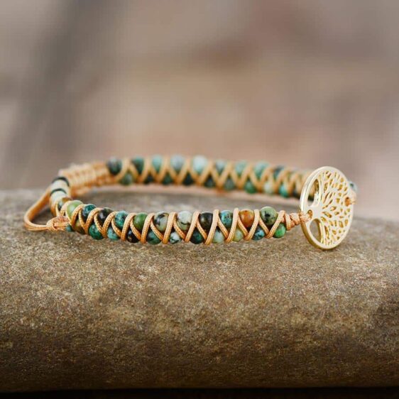 Tree Charm Chakra Bracelet African Jasper String Braided Beads - Charm Bracelets - Chakra Galaxy
