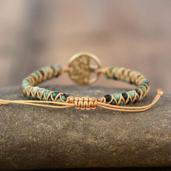 Tree Charm Chakra Bracelet African Jasper String Braided Beads - Charm Bracelets - Chakra Galaxy