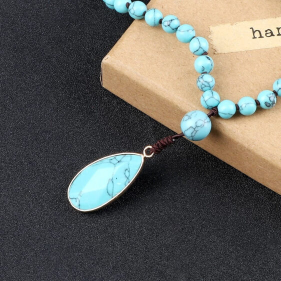 Turquoise With Water Drop Pendant Japamala Beads Necklace - Pendants - Chakra Galaxy
